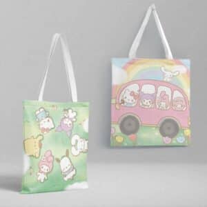 Cute Sanrio Characters Hello Kitty & My Melody Rainbow Van Tote Bag