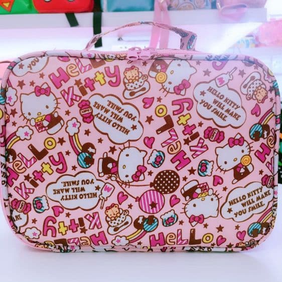 Cute Sanrio Hello Kitty Doodle Art Pink Girly Makeup Bag