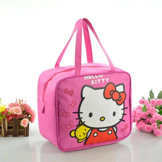 Kawaii Hello Kitty Cat With Teddy Bear Pink Lunch Bag