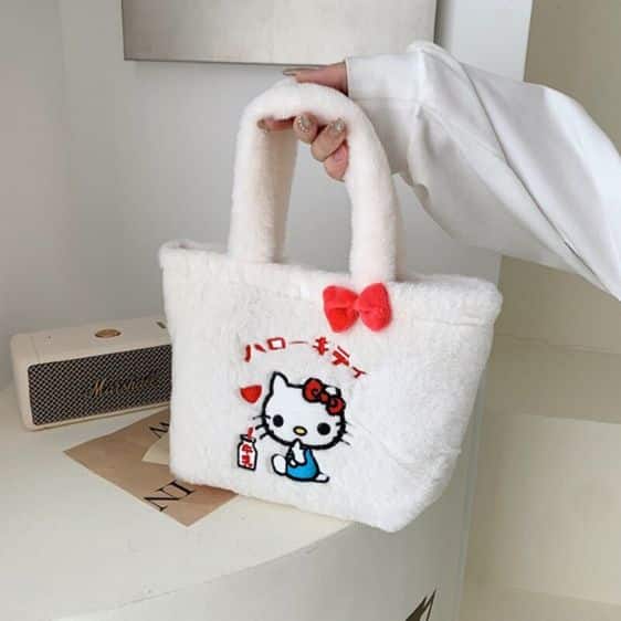 Kawaii Hello Kitty Drinking Milk White Plush Handbag