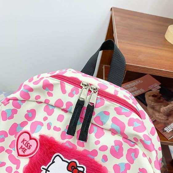 Kawaii Hello Kitty Mini Skull Patch Logo Leopard Print Backpack