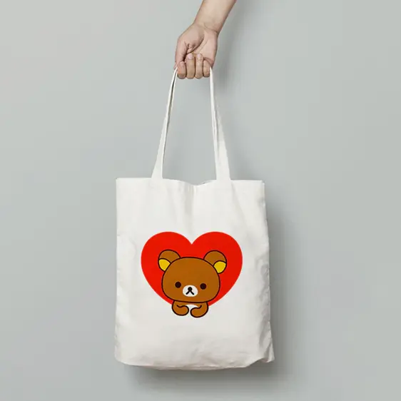 Kawaii Rilakkuma Bear Big Heart Ladies Tote Bag