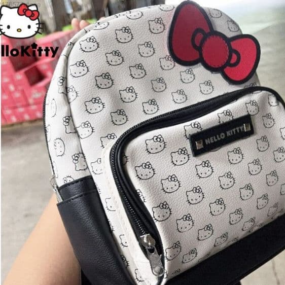 Kawaii Sanrio Cat Hello Kitty Pattern White Black Backpack