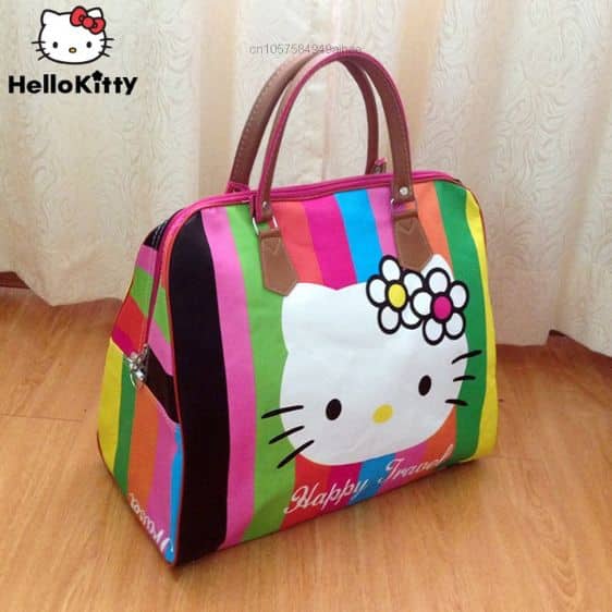 Kawaii Sanrio Cat Hello Kitty Rainbow Pattern Women Travel Bag