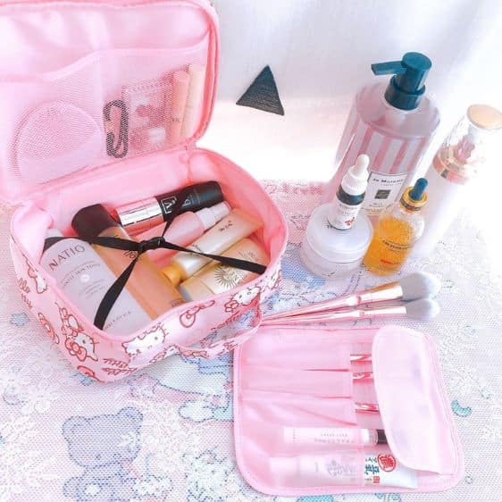 Lovely Hello Kitty Heart Ribbon Pattern Pink Makeup Bag
