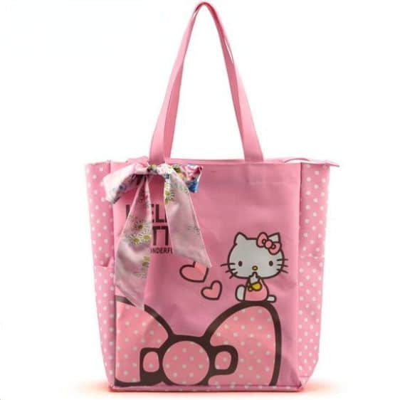 Adorable Sanrio Hello Kitty Ribbon Art Pink Tote Bag