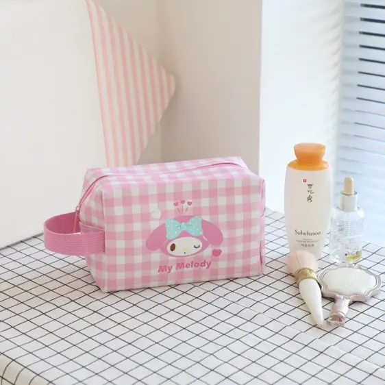 Cute My Melody Striped Pink And White Makeup Bag
