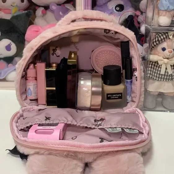 Cute My Melody With Black Bow Plush Makeup Bag