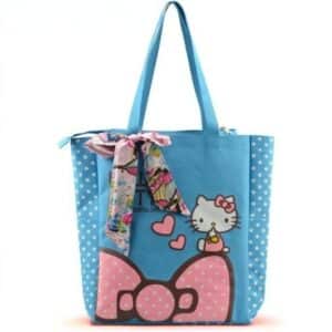 Kawaii Hello Kitty Cat Heart Ribbon Blue Tote Bag