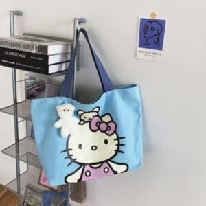 Lovely Hello Kitty With Teddy Bear Blue Shoulder Bag