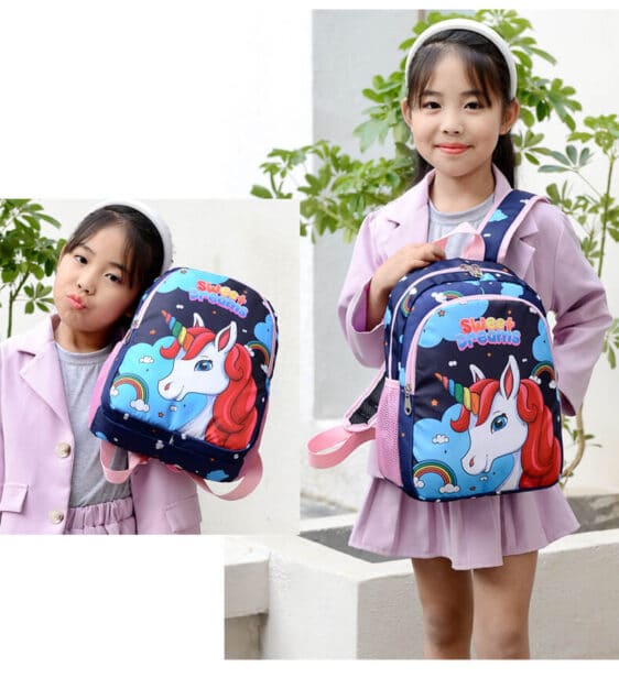 Kawaii Rainbow Unicorn Large Dark Blue School Backpack