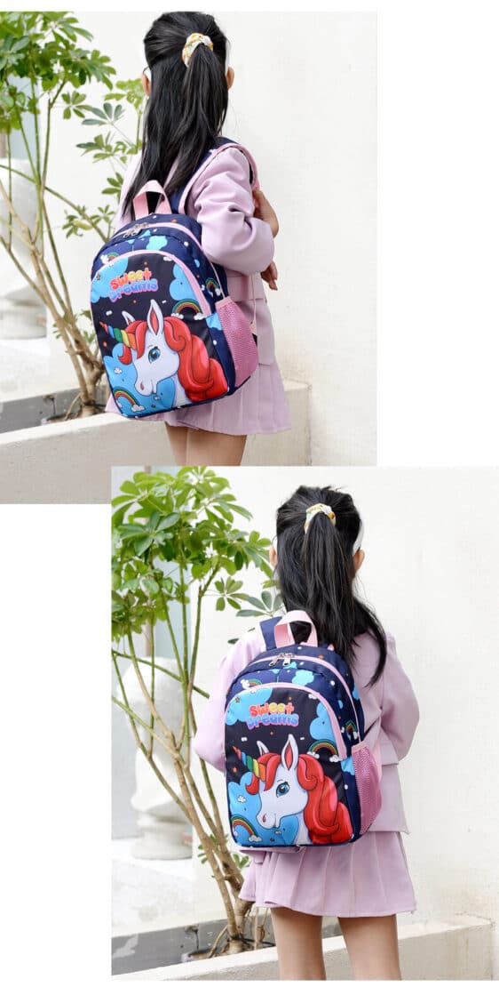Kawaii Rainbow Unicorn Large Dark Blue School Backpack