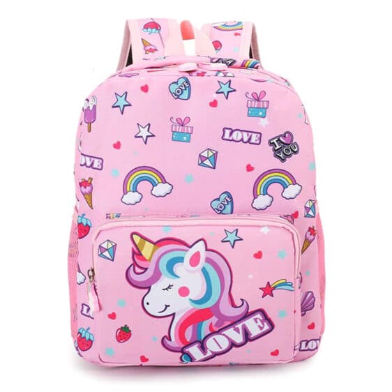 Kids Girl Lightweight Light Pink Love Unicorn Backpack