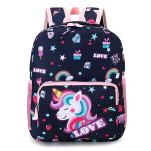 Kids Girl Lightweight Navy Blue Love Unicorn Backpack