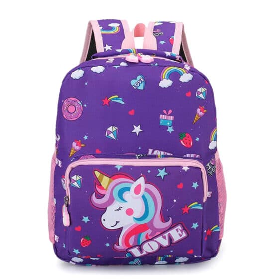 Kids Girl Lightweight Purple Love Unicorn Backpack