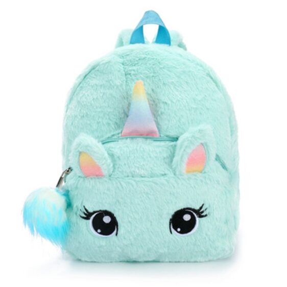 Soft Plush Stuffed Fluffy Unicorn Green Backpack for Girls