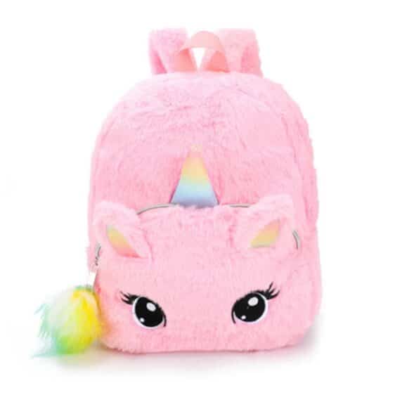 Soft Plush Stuffed Fluffy Unicorn Pink Backpack for Girls