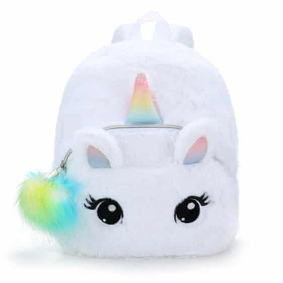 Soft Plush Stuffed Fluffy Unicorn White Backpack for Girls