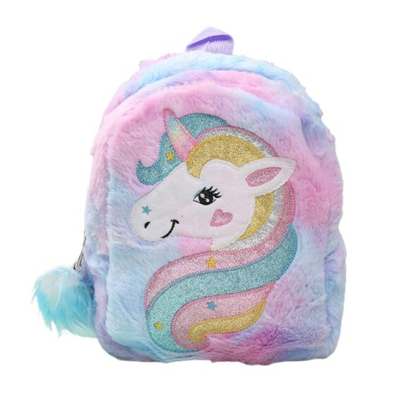 Unicorn Soft Plush Light Blue Preschool Backpack for Girls