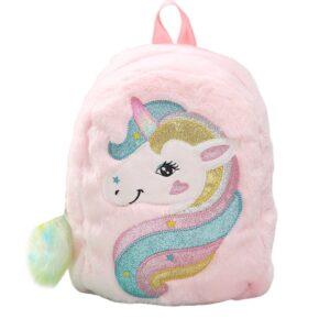 Unicorn Soft Plush Pink Preschool Backpack for Girls