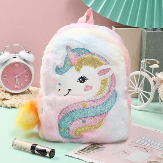 Unicorn Soft Plush White Preschool Backpack for Girls